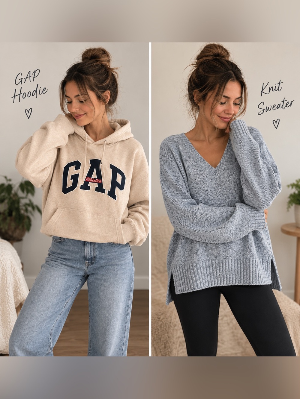 GAP Hoodie + Blue V-Neck Knit Sweater Bundle